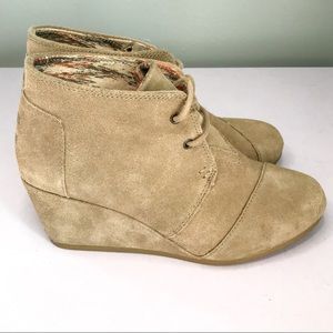 TOMS Desert Lace-Up Suede Wedge Booties